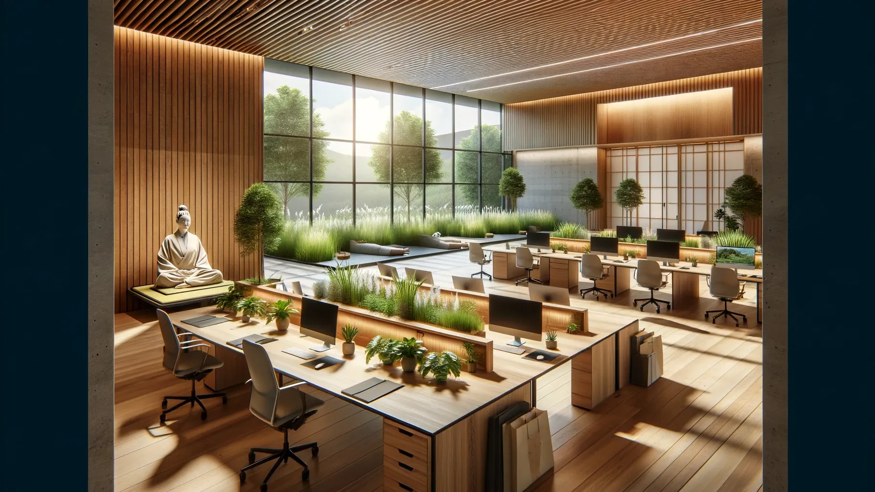 A modern office space designed with Zen principles