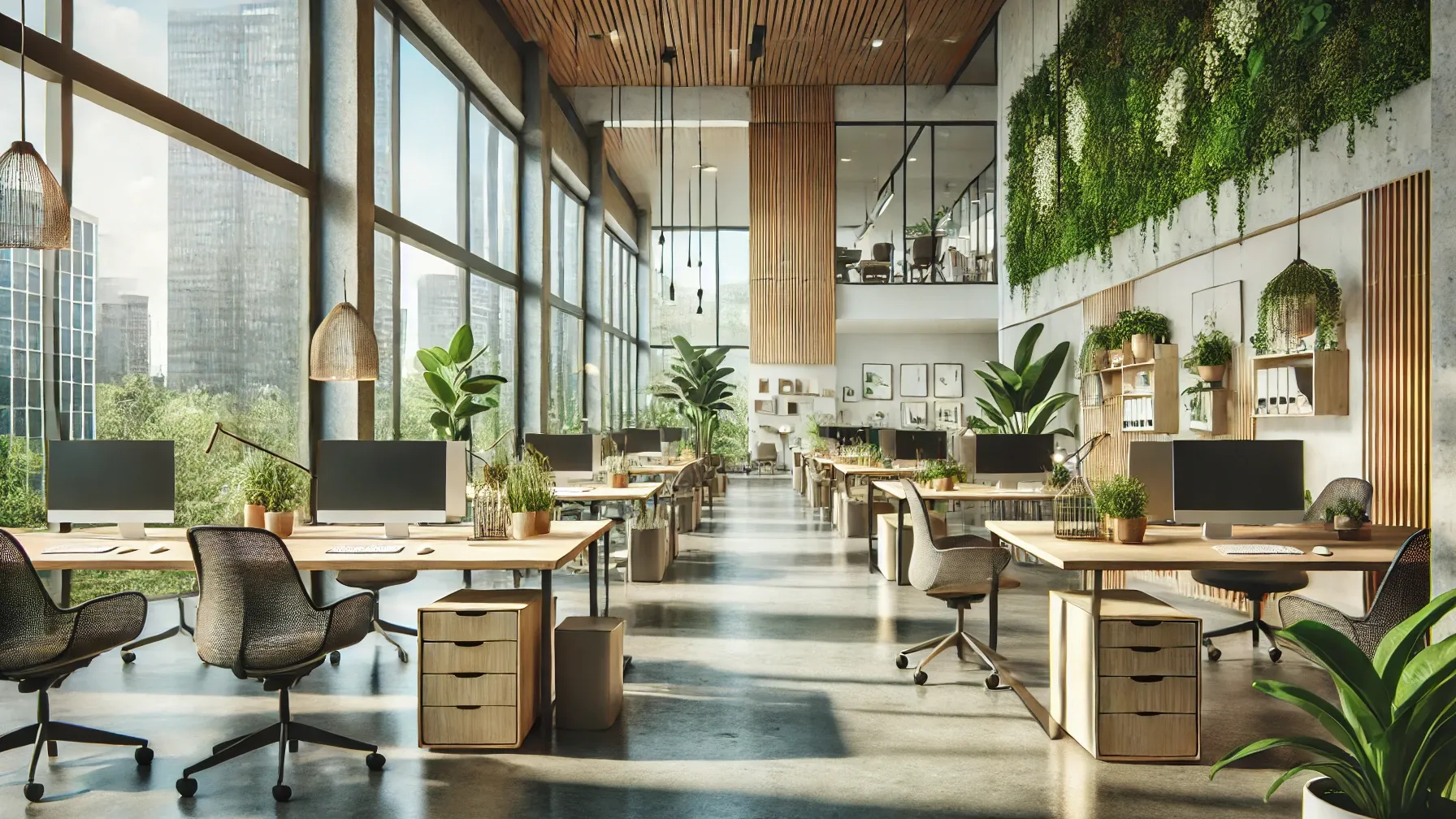 Modern office space blending Zen design elements