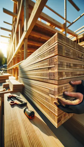 Close-up of cross-laminated timber (CLT) panels used in construction,